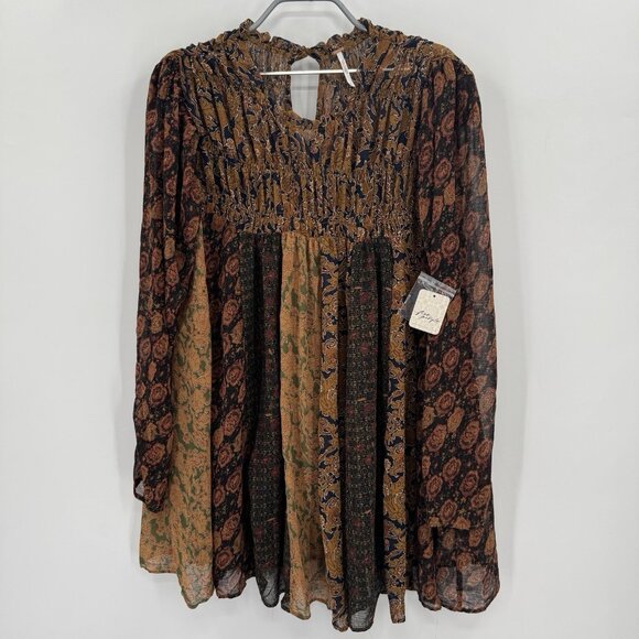 Free People Tops - Free People Merrie Mix Print Tunic Top In Bronze Combo Floral Size S Small NWT